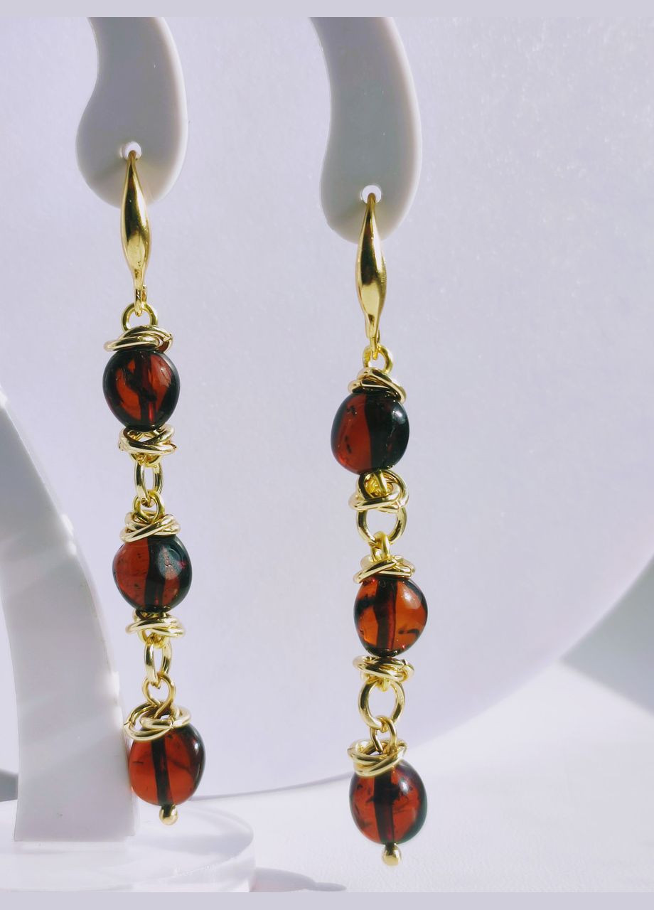 Сережки 2718 з натурального бурштину відтінок темна вишня MINOV (311310525)