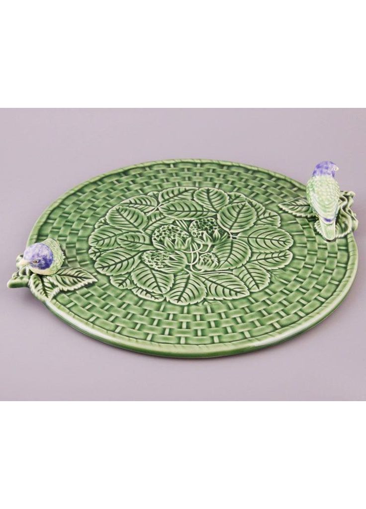 Блюдо для сиру Queijeiras керамічне з ручками зелене для сервірування закусок та подачі продуктів Bordallo Pinheiro (368991363)