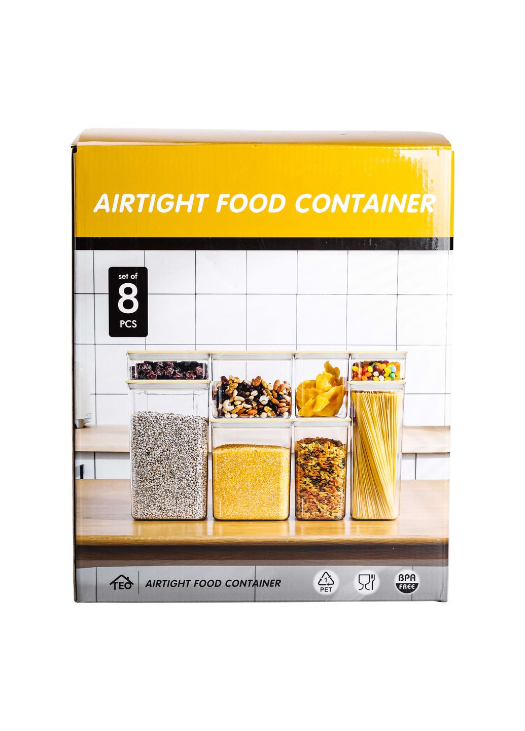 Набор банок для сыпучих продуктов 8 штук с бамбуковой крышкой Yiwu (328603038)