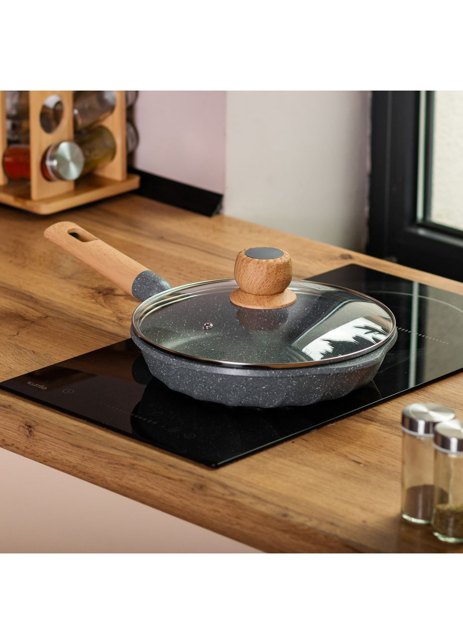 Алюминиевая сковорода 1,8 л с мраморным антипригарным покрытием Ø 24 см серая HP-4-423G MGC (370800729)