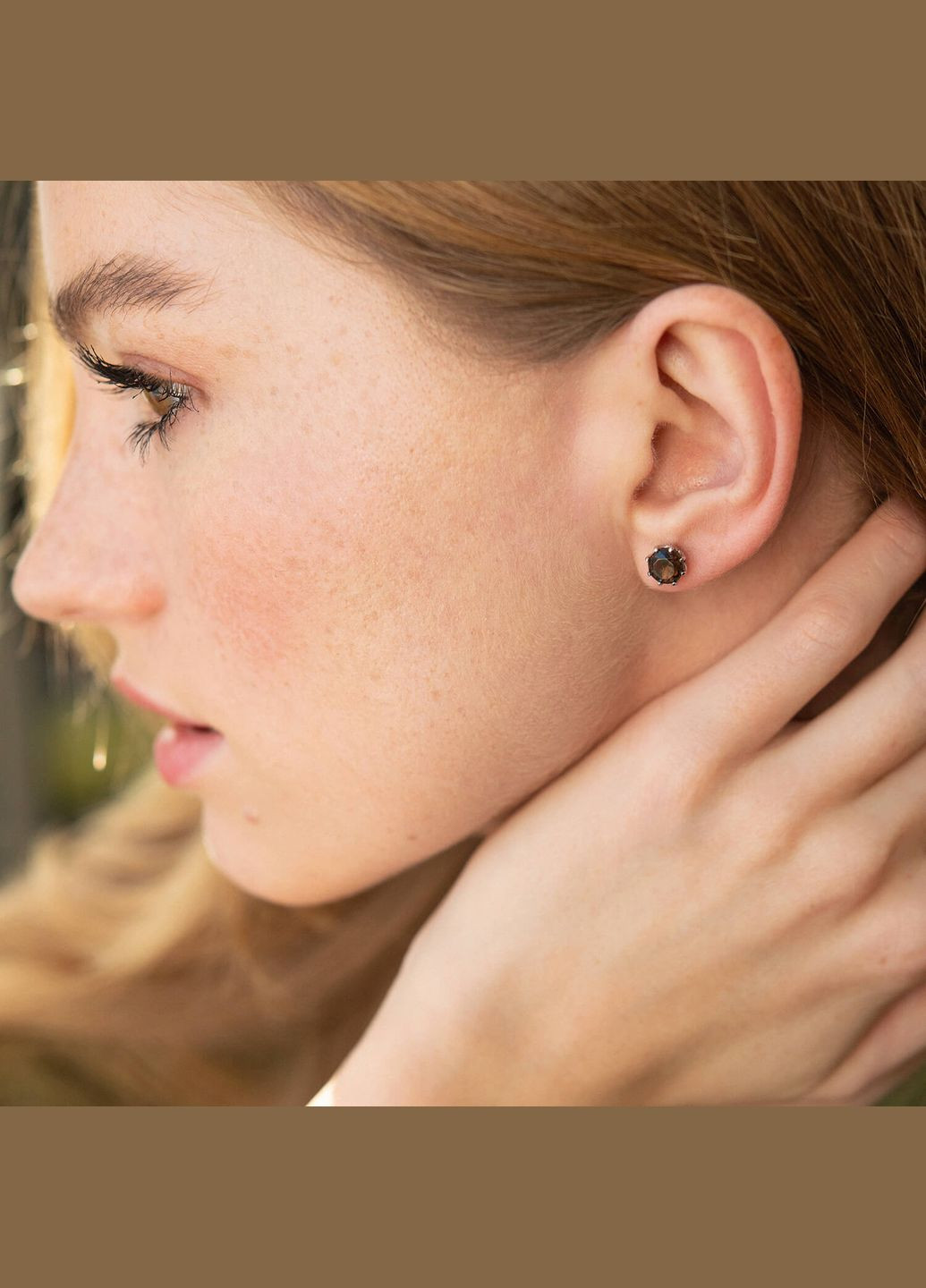 Золоті сережки - пусети (кварц димчастий) с06673 Oniks (264022871)