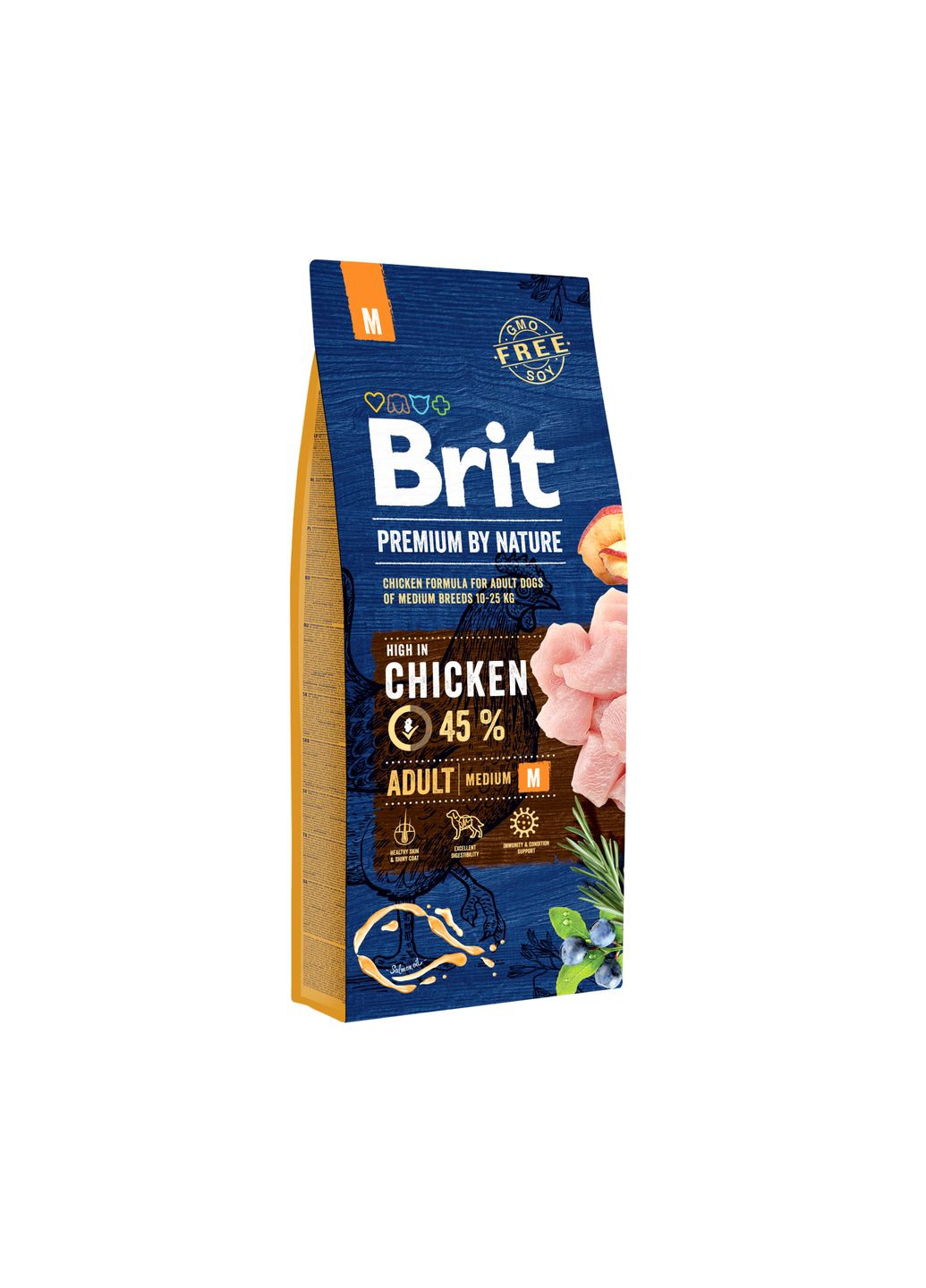 Сухой корм для взрослых собак средних пород Adult M со вкусом курицы 15 кг (8595602526376) Brit Premium (279570678)