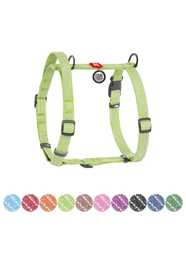 Шлея для собак з ручкою з відновленої бавовни Re-cotton з QR паспортом, світловідбиваюча, S, салатовий WAUDOG (332670913)