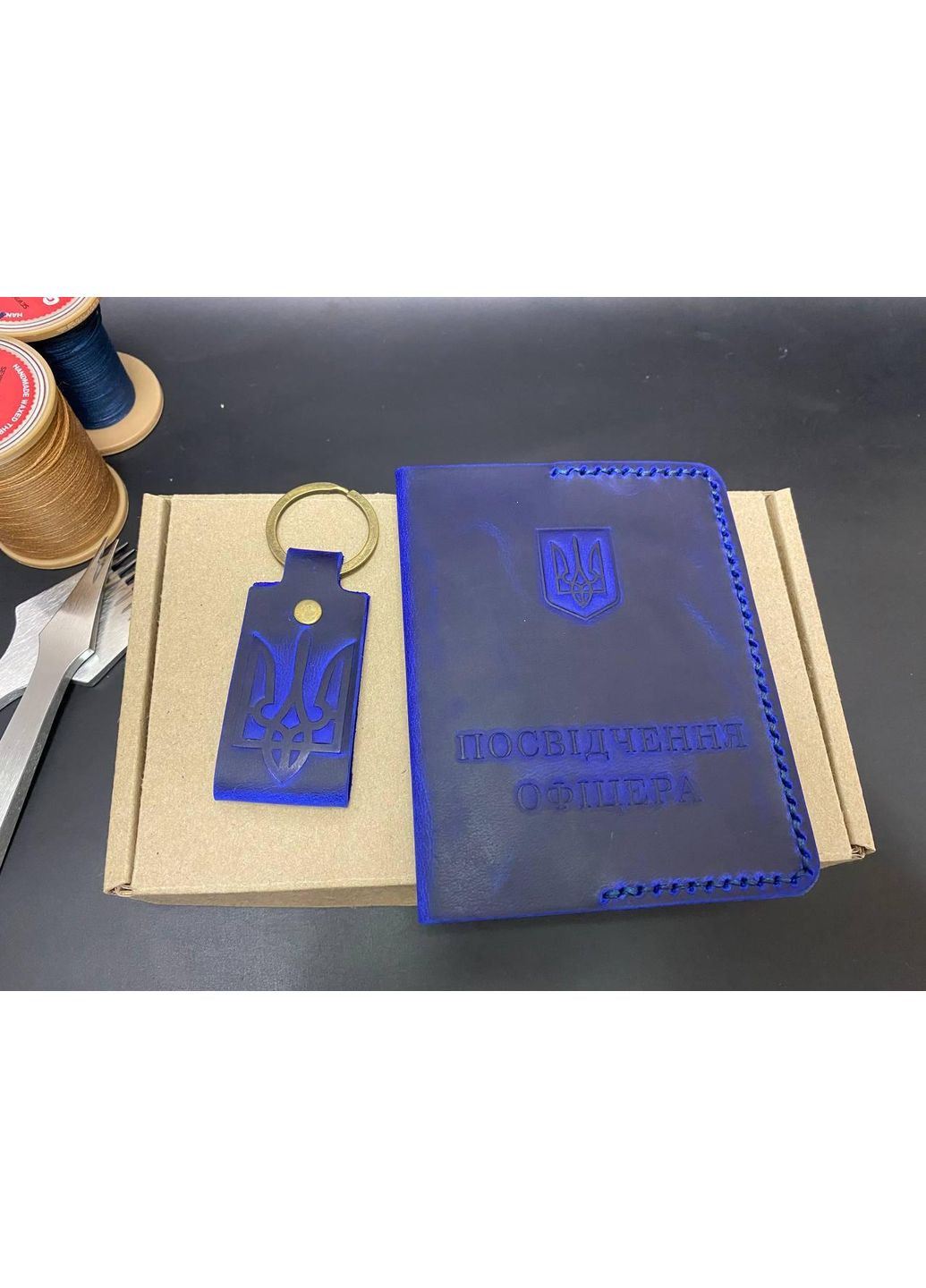 Обложка Для Удостоверения Офицера с Отделом Для Карт из Натуральной Кожи Ручной Работы Синий Цвет No Brand (356508904)
