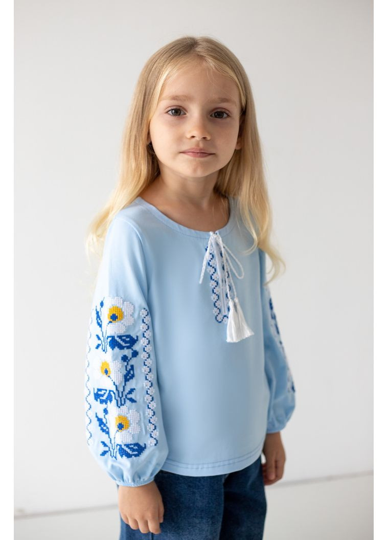 Голубая вышиванка для девочек с длинным рукавом 04-2408-83в 122 см небесно-голубой Авекстекс (356672568)