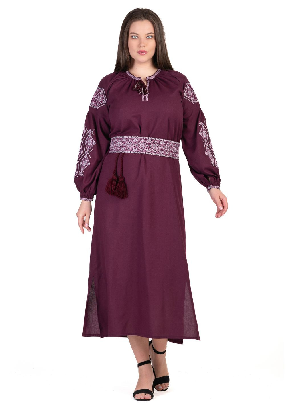 Сливовая платье-вышиванка соломия (сливовый) Golfstream свободная лен (329408398)