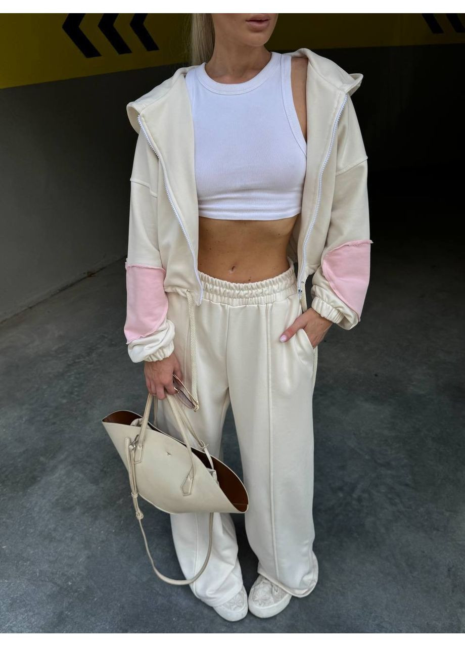 Жіночий спортивний костюм-двійка з кофтою на блискавці та широкими штанами Україна (353492997)