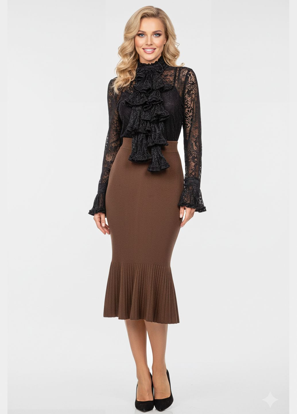 Чёрная женская блуза из органзы с шарфом lw-116679-3 черный Forza Viva