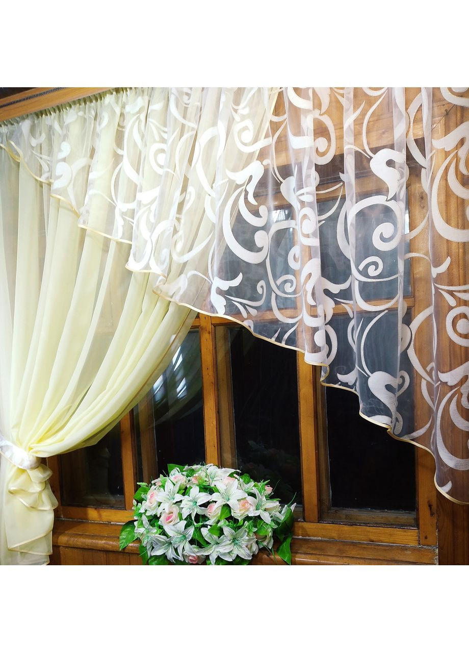 Фіранка кухона коротка Анжеліка лимонний вензель завиток ліва No Brand (372133796)