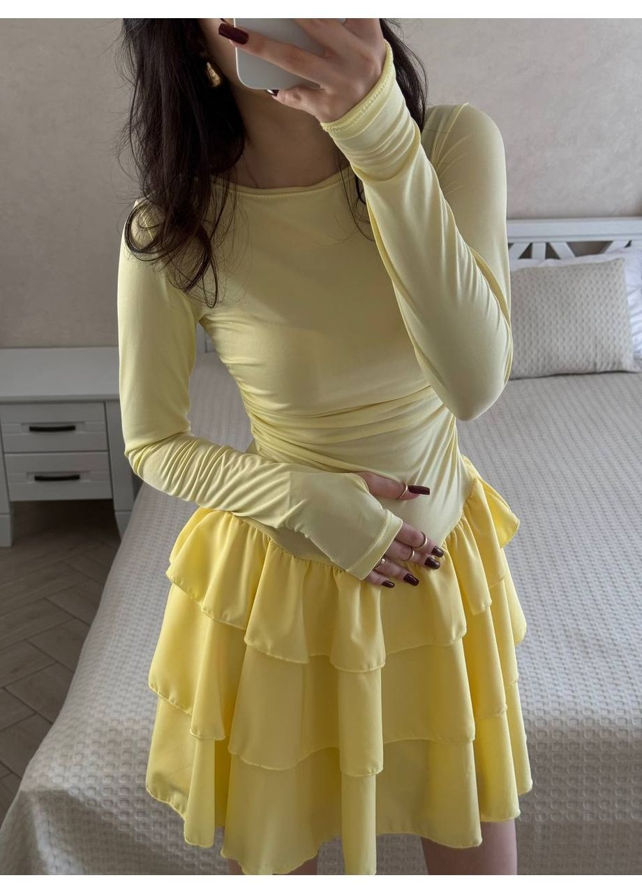 Світло-жовтий святковий, повсякденний, кежуал жіноча сукня з шортами бебі долл Style Point однотонна