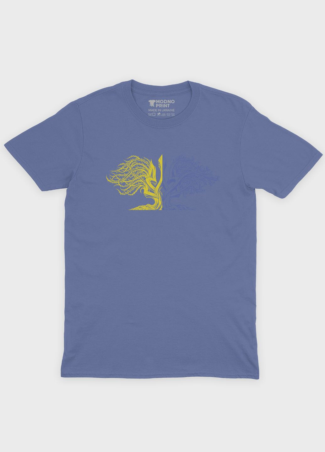 Темно-голубая футболка с патриотическим принтом гербтризуб (ts001-1-dmb-005-1-026) Modno
