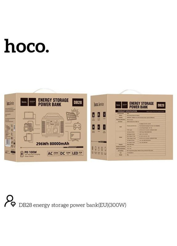 Портативна електростанція Energy storage power bank DB28 80000 mAh 300W, 3USB/TypeC/AC, PD/QC Hoco (293346034)