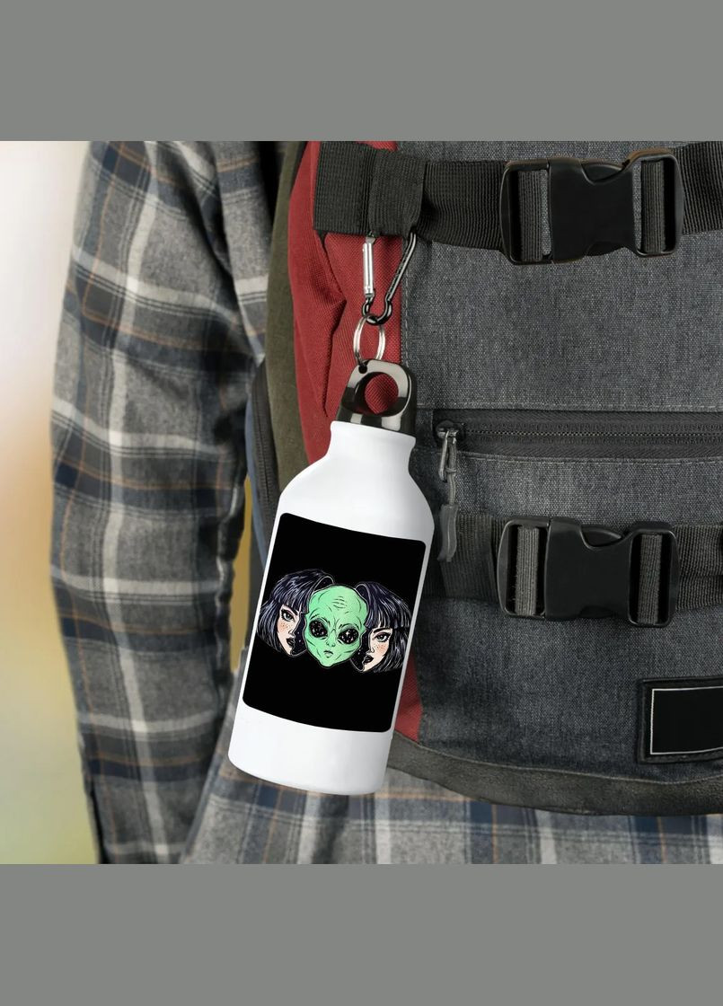 Фляга (бутылка) для воды с карабином Инопланетянин (Туристическая, Для кемпинга, Для спорта) #11 500 мл Белый No Brand (323639621)