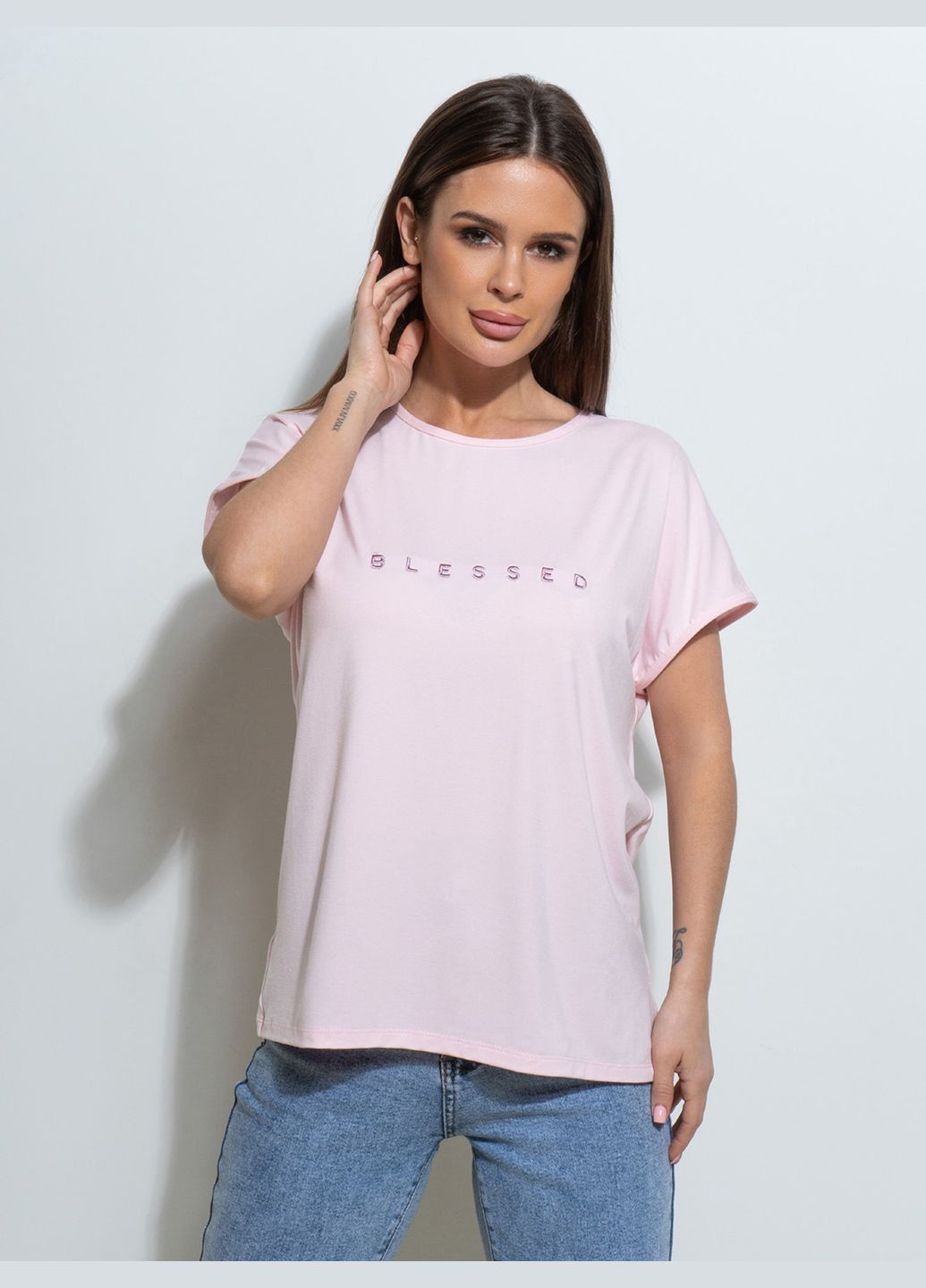 Розовая летняя футболки ISSA PLUS 14496
