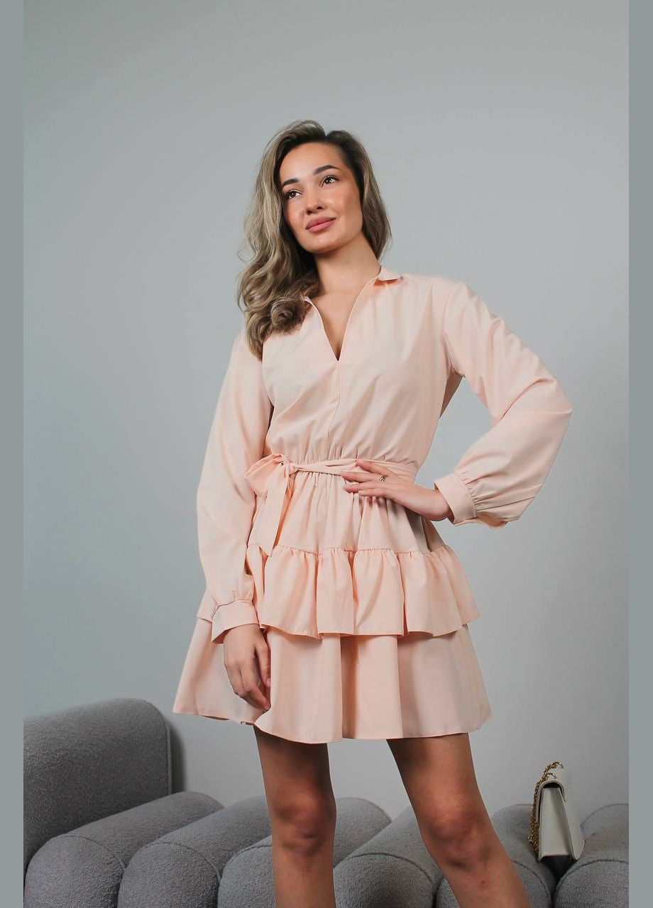 Персиковое праздничный, коктейльное, повседневный, кэжуал, вечернее нежное трендовое платье Vakko однотонное