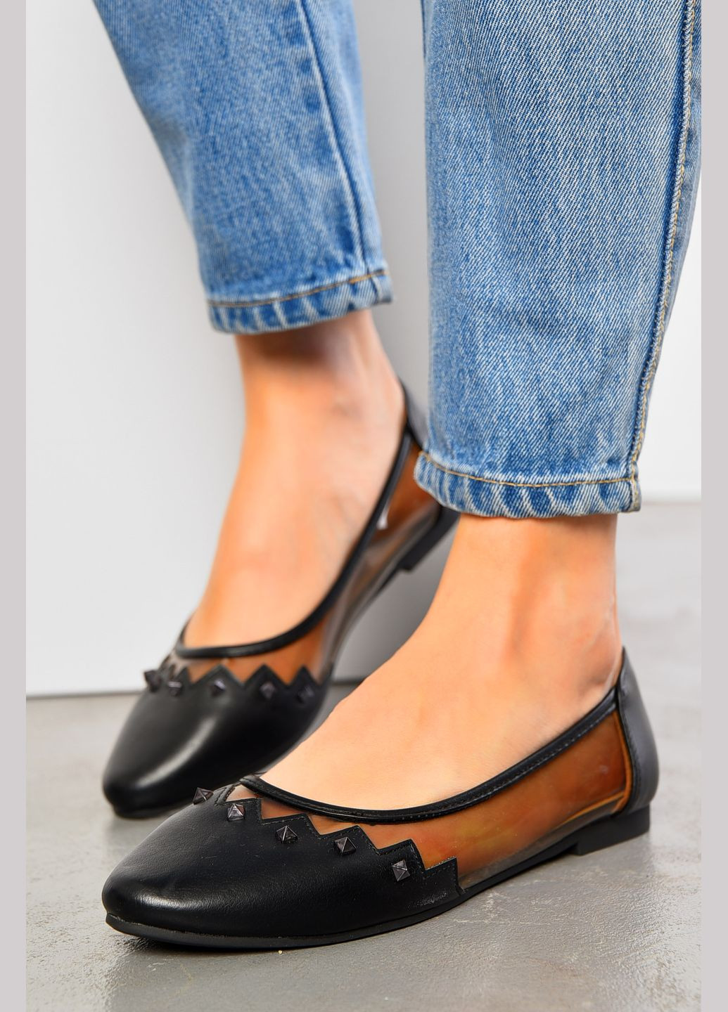 Женские балетки женские черного цвета Let's Shop | чёрные однотонные без декора искусственная кожа (314818166)