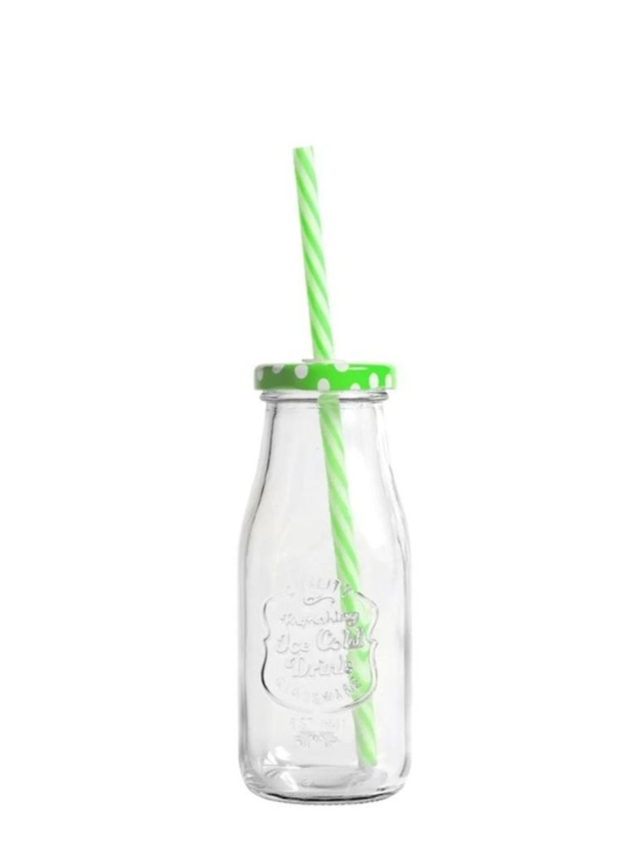 Пляшка SoulDecor скляна з кришкою і трубочкою 400 мл зелена SNT (340820235)