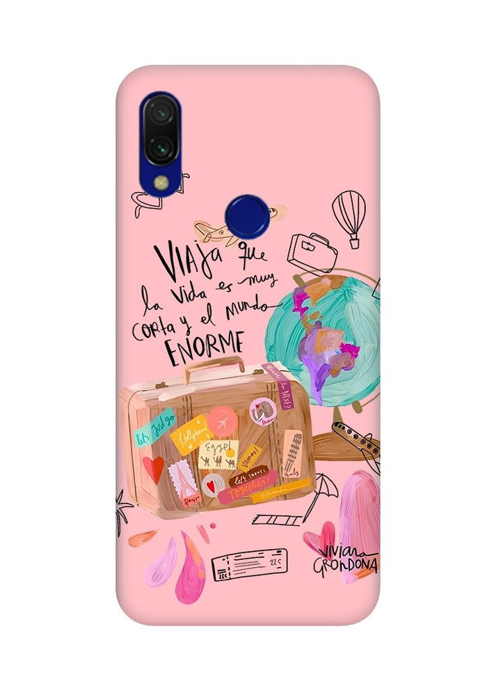 Матовый чехол с розовыми боками на Xiaomi Redmi 7:: Настроение путешествовать /принт 329/ Creative (360676685)