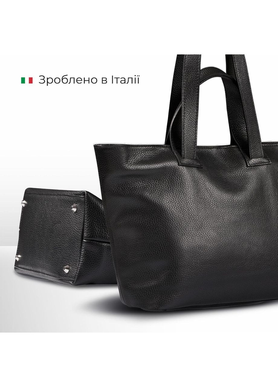 Шопер Черный - Итальянская женская мягкая сумка-шопер из натуральной кожи с двумя парами ручек на молнии с подкладкой TAKEASY (358223241)