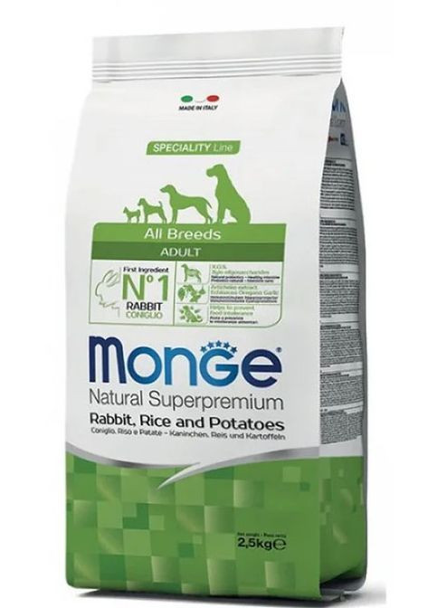 Сухий корм для собак Dog All breeds Adult кролик, рис та картопля 2,5 Кг Monge (369929495)