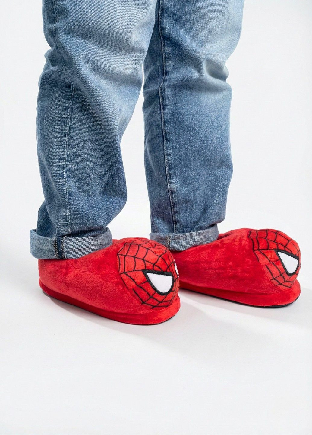 Капці домашні Людина Павук для підлітків та дорослих червоні плюшеві Lalapka (370606186)