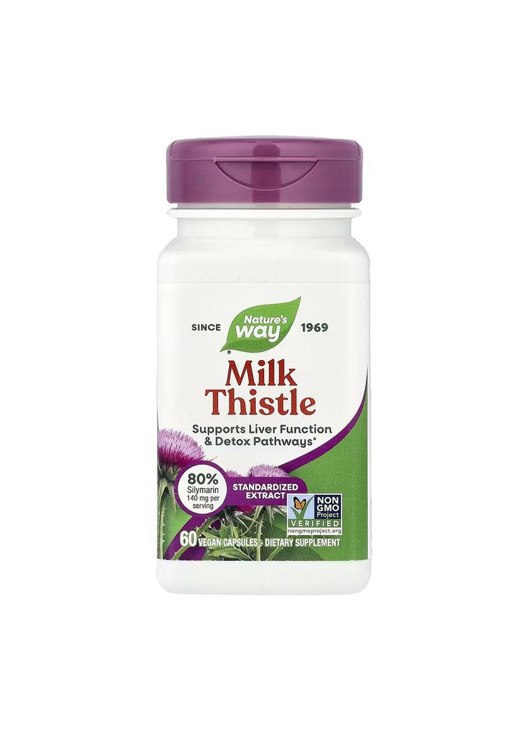 Биологически активная добавка для здоровья печени Расторопша 60 капсул 140 мг силимарина Nature's Way (367958279)