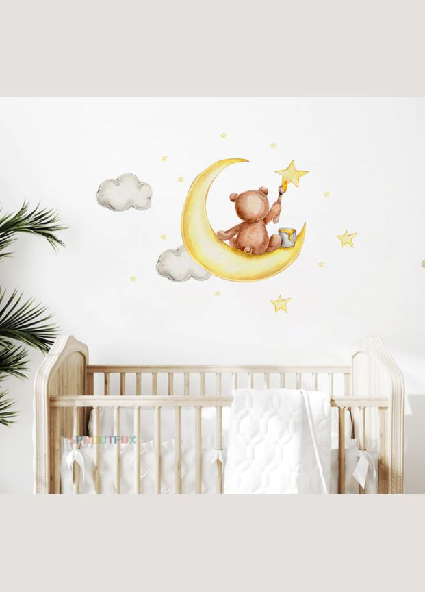 Вінілові наклейки на стіну Ведмедик на місяці малює зірки (лист 40 х 60 см) Б394-40 No Brand (302242419)