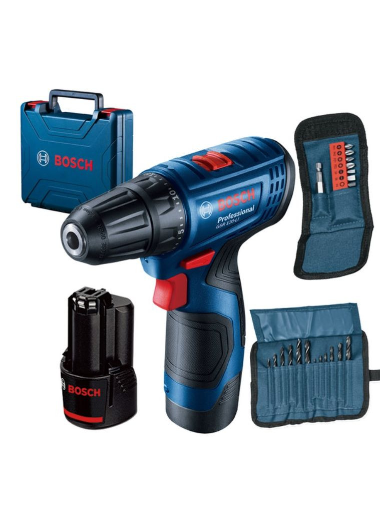 Акумуляторний дриль-шурупокрут GSR 120-LI (12В, 10 мм, 30 Нм, 2 Агод) + 2АКБ зарядний пристрій набір біт та сверде (25610) Bosch (329742788)