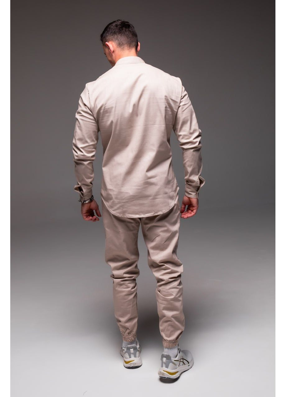 Бежевый демисезонный мужской льняной комплект (рубашка + штаны) с рубашкой, брючный Vakko