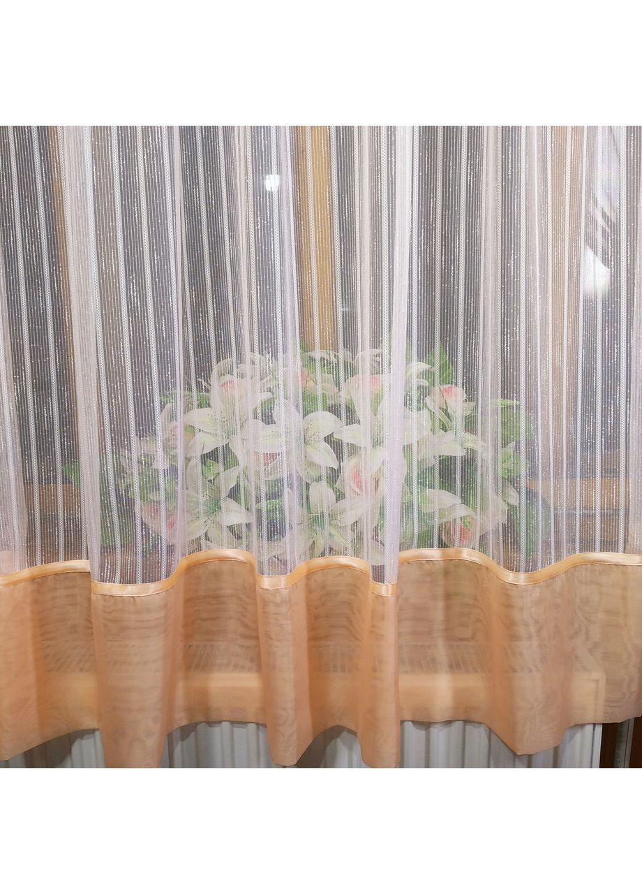 Фіранка готова коротка Елізабет персик льон вертикальна смужка No Brand (372134064)