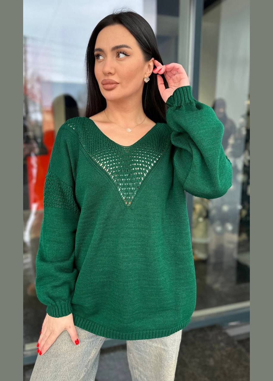 Зеленый свитер алина большие размеры тонкой вязки зеленый You Best