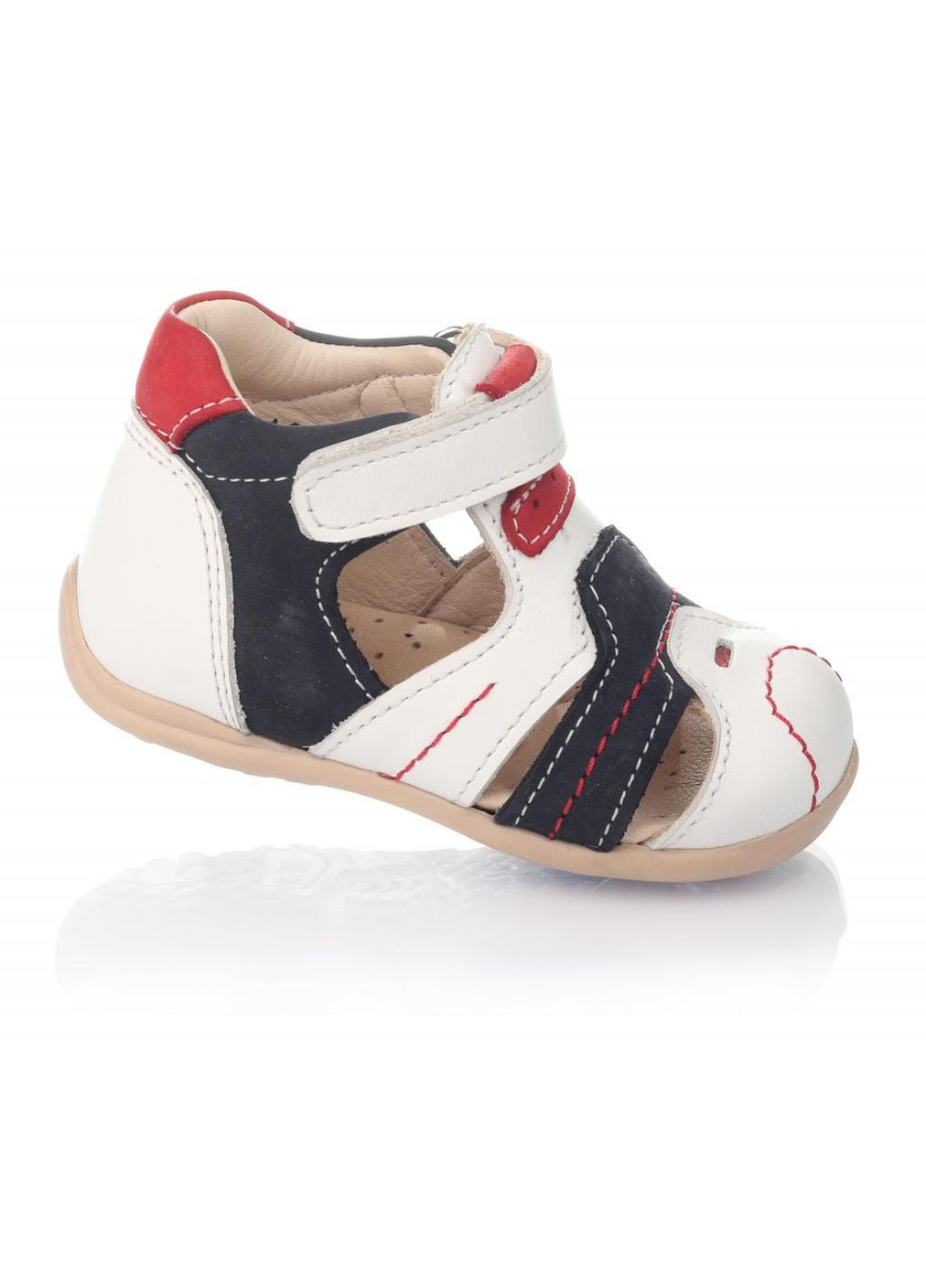 Цветные сандалии 718 для мальчиков бело-синие, кожа+нубук. размер 19 Ortopedia