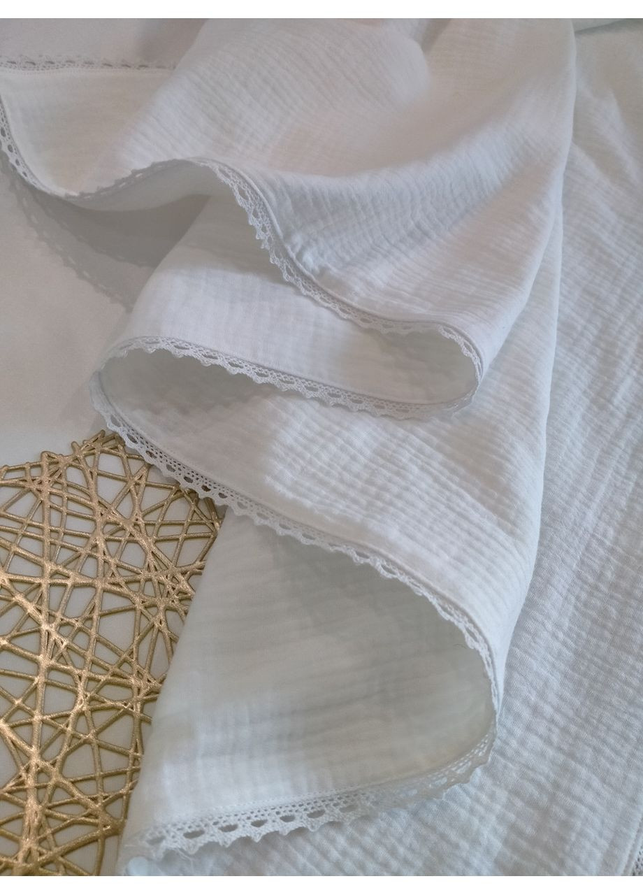 Беленький муслиновый плед с хлопковым кружевом, крыжмо, размер 100*100 No Brand (370370185)