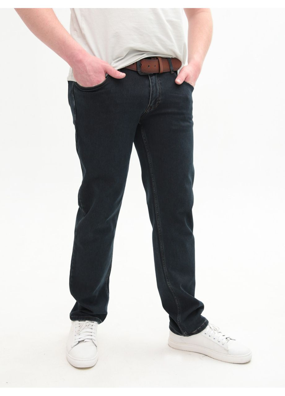 Темно-синие демисезонные прямые джинсы мужские сине-коричневые прямые со стрейчем без потертостей Пряма ARCHILES