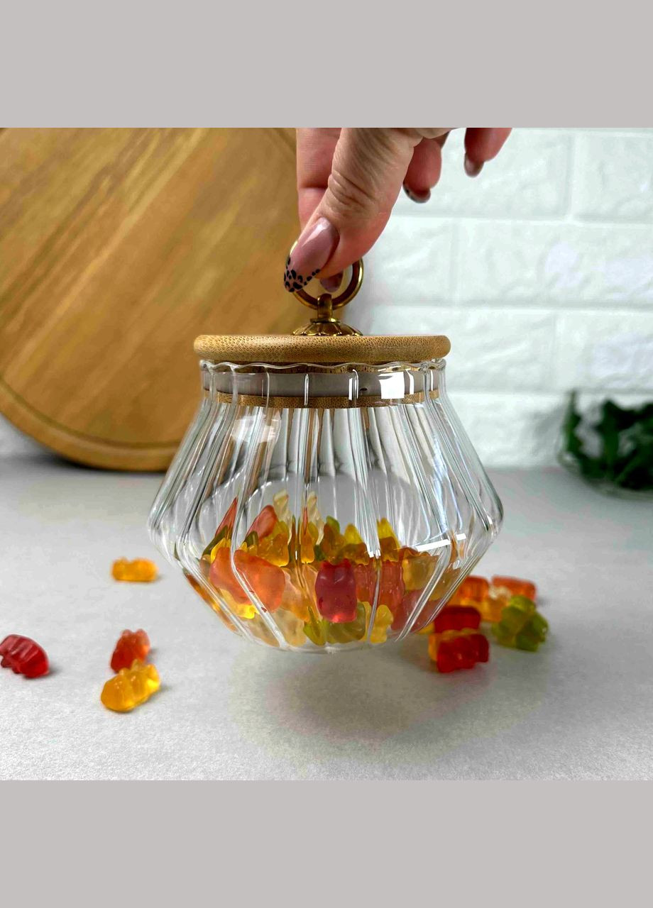 Скляна банка з бамбуковою кришкою 500 мл та з кільцем на кришці Wave Hell (303211409)