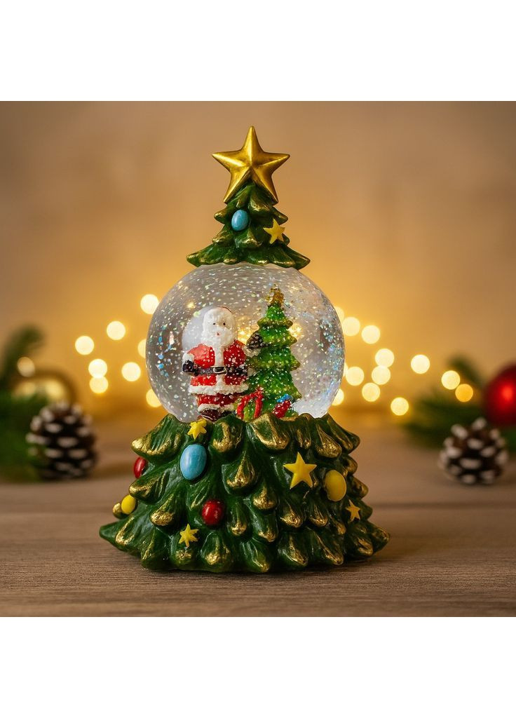 Музичний Сніжний Шар-Ночник "Ялинка" 23 см (LED, 5 Мелодій, Живлення USB/Батарейки) Luxyart (366237857)
