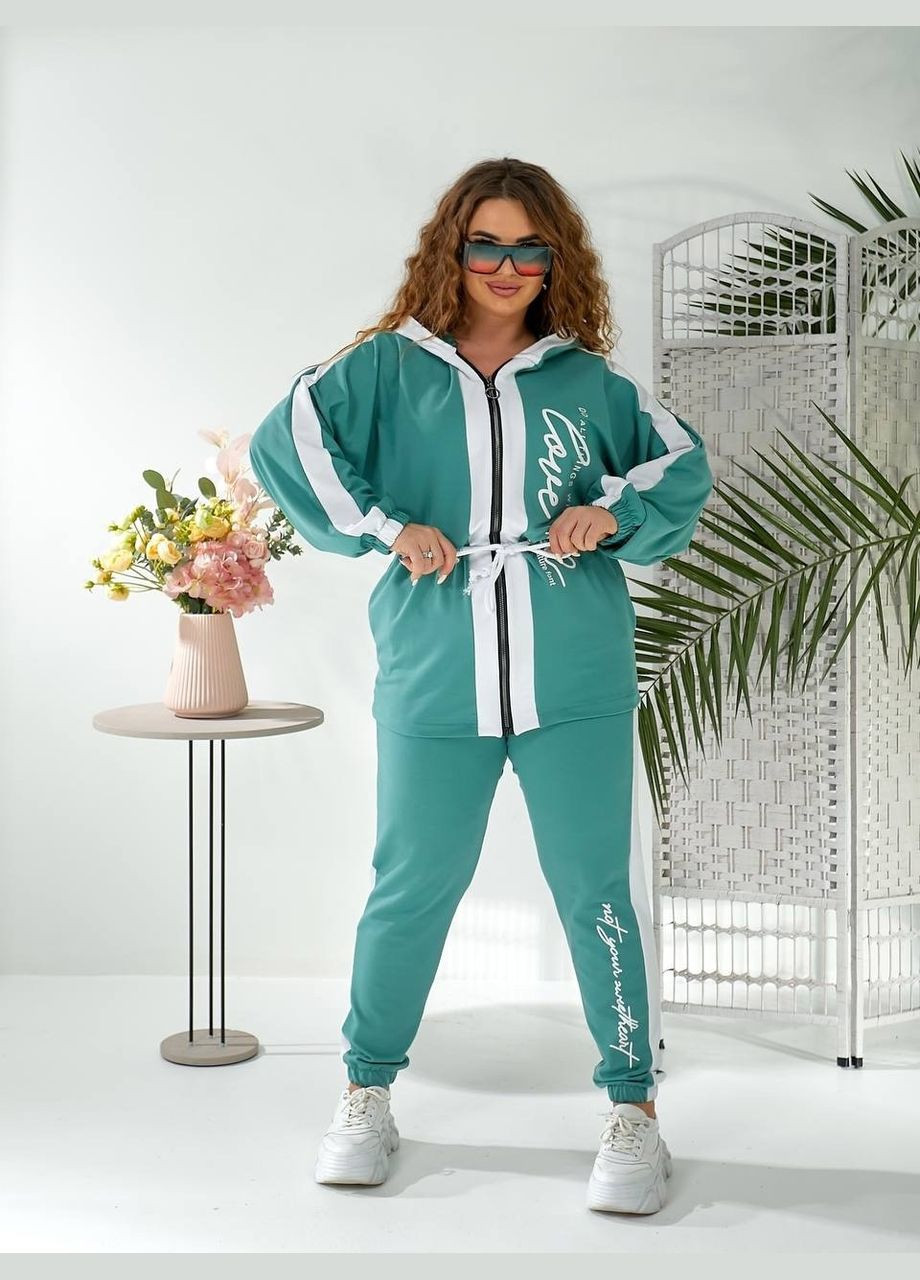 Женский спортивный костюм батал большие размеры с капюшоном мятный на молнии для прогулок Bonita Спортивний костюм (322563270)