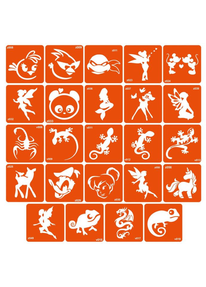 Набор трафаретов для био-тату «Z - мультики» z-simple_24_1 Fresh Tattoo (316609753)