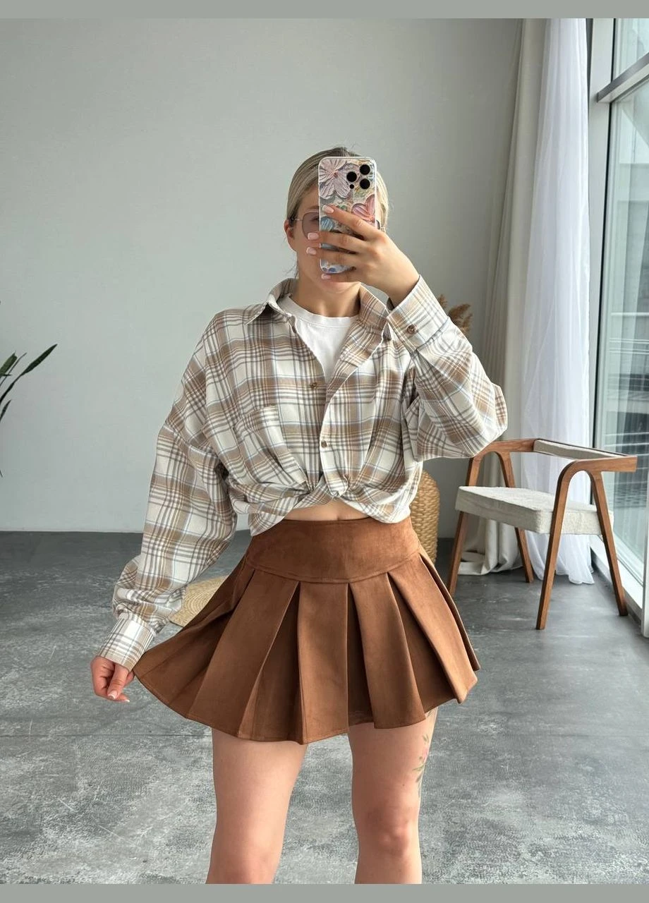 Коричневая юбка-шорты с высокой посадкой, стильная и удобная, идеально подходит для повседневных образов, комфортная No Brand 274-1 (323649389)