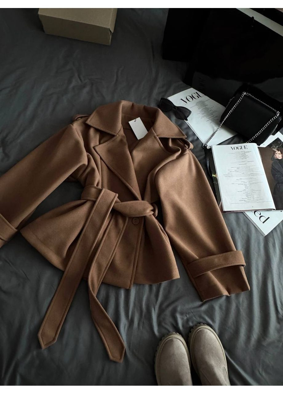 Коричневе демісезонне Жіноче пальто вкорочене No Brand