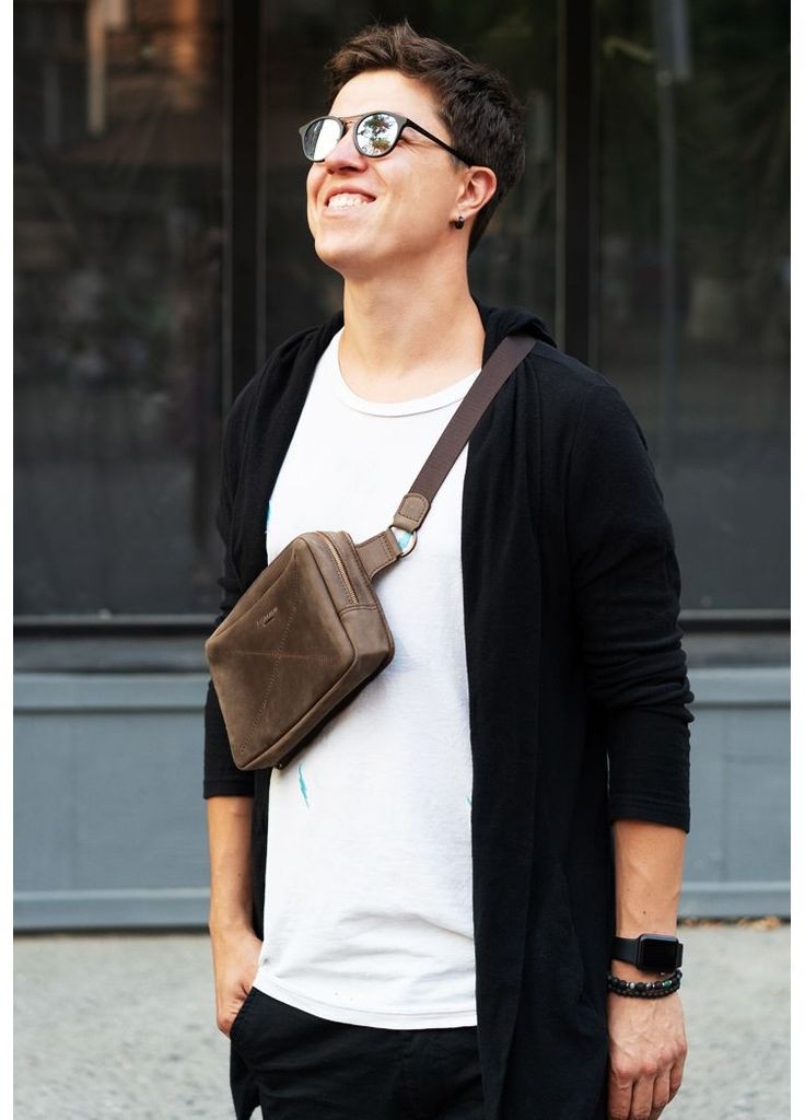 Шкіряна поясна сумка Dropbag Maxi темно-коричнева Crazy Horse BlankNote (348359399)