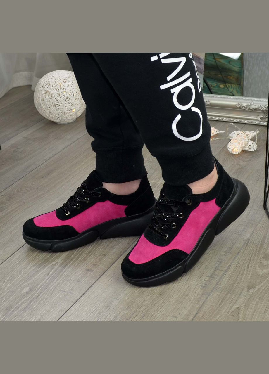 Кроссовки женские замшевые на шнуровке, цвет черный/. 37 размер Vasha para фуксии (303931988)