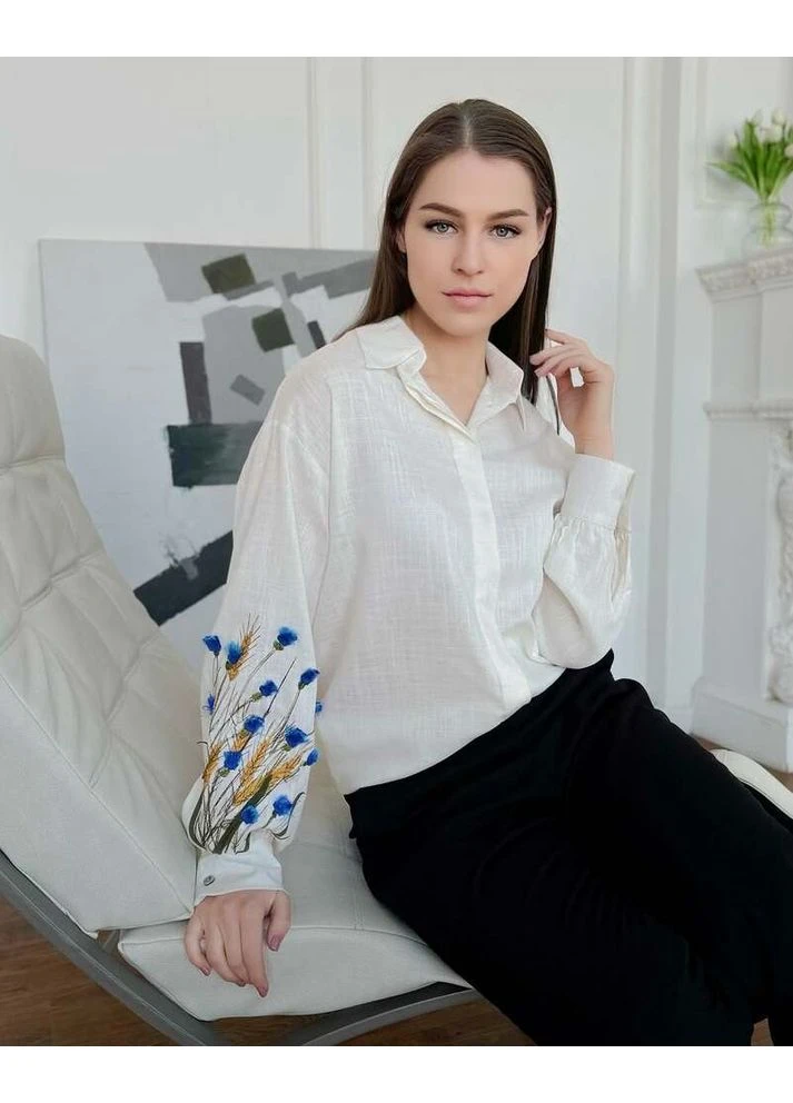 Жіноча лляна сорочка з вишивкою колосків MKNK205 Nora Kvittin (375055152)