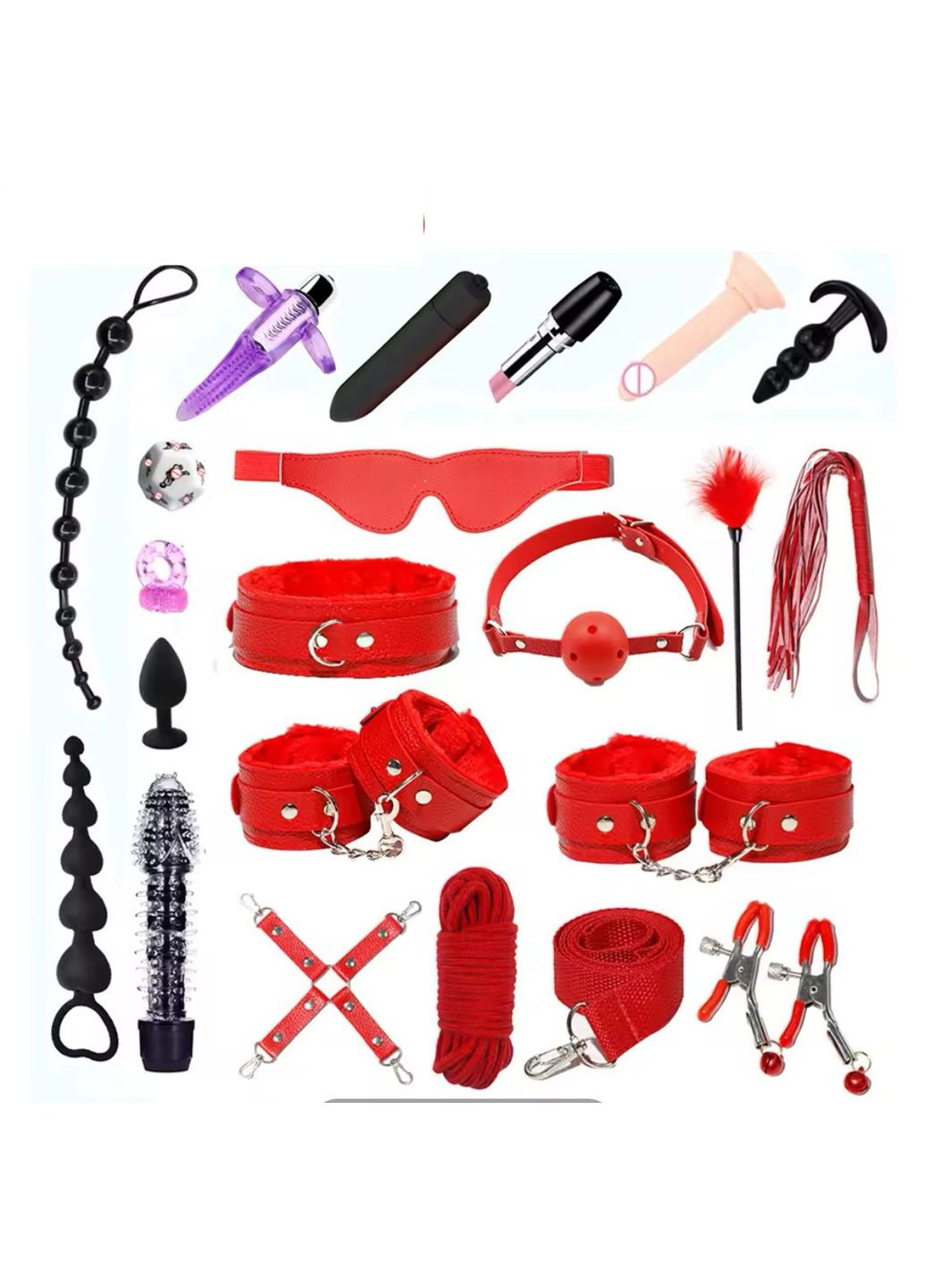 БДСМ игрушки из 21 предмета для ролевых садо-мазо игр красние No Brand (340914520)