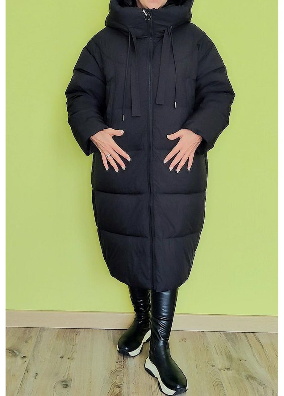 Черное зимнее Длинное оверсайз пальто 3262 Towmy