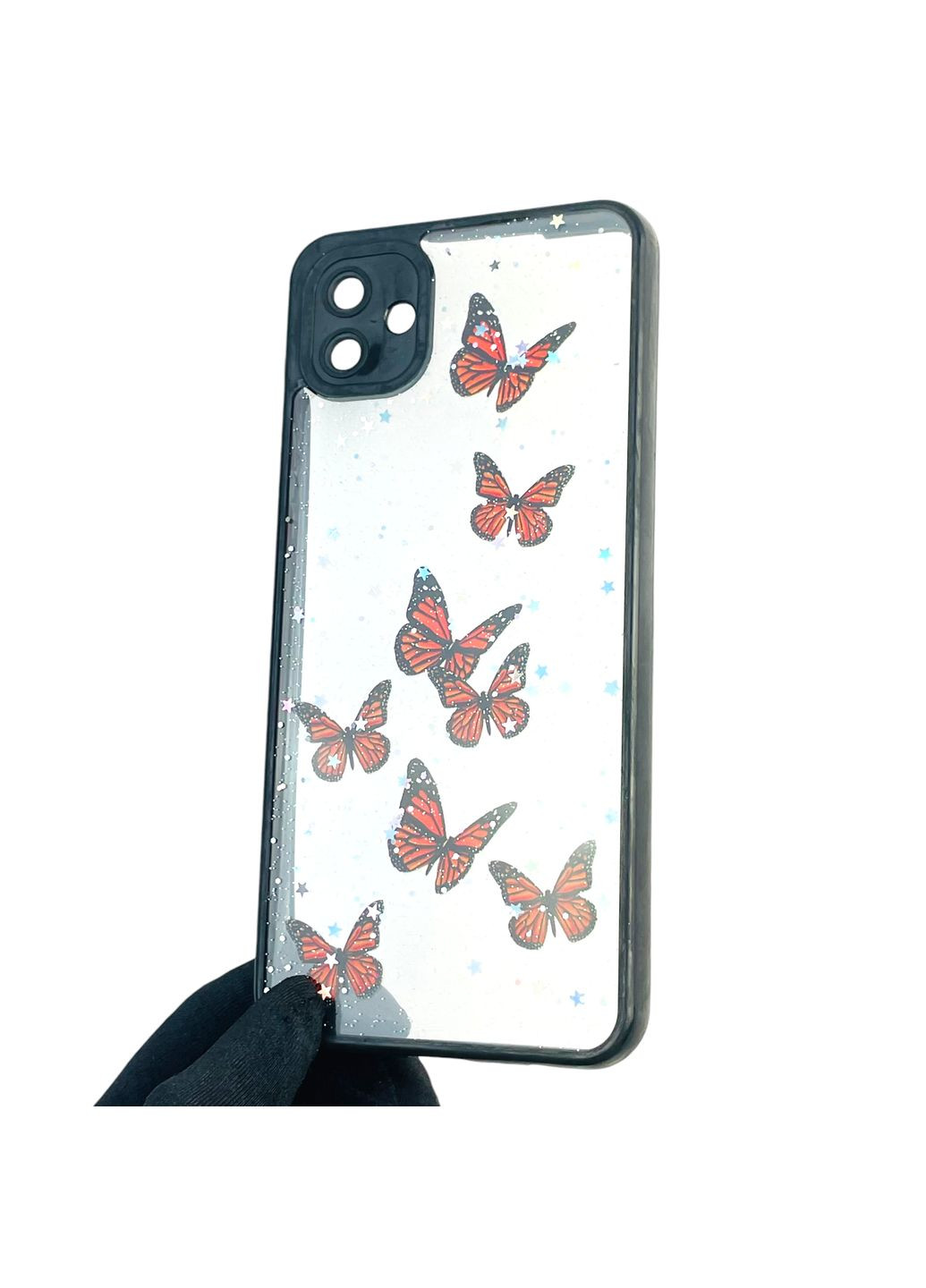 Чехол для Galaxy A04 (SM-A045F) с блёстками с бабочками на самсунг а04 черный Samsung (366387132)