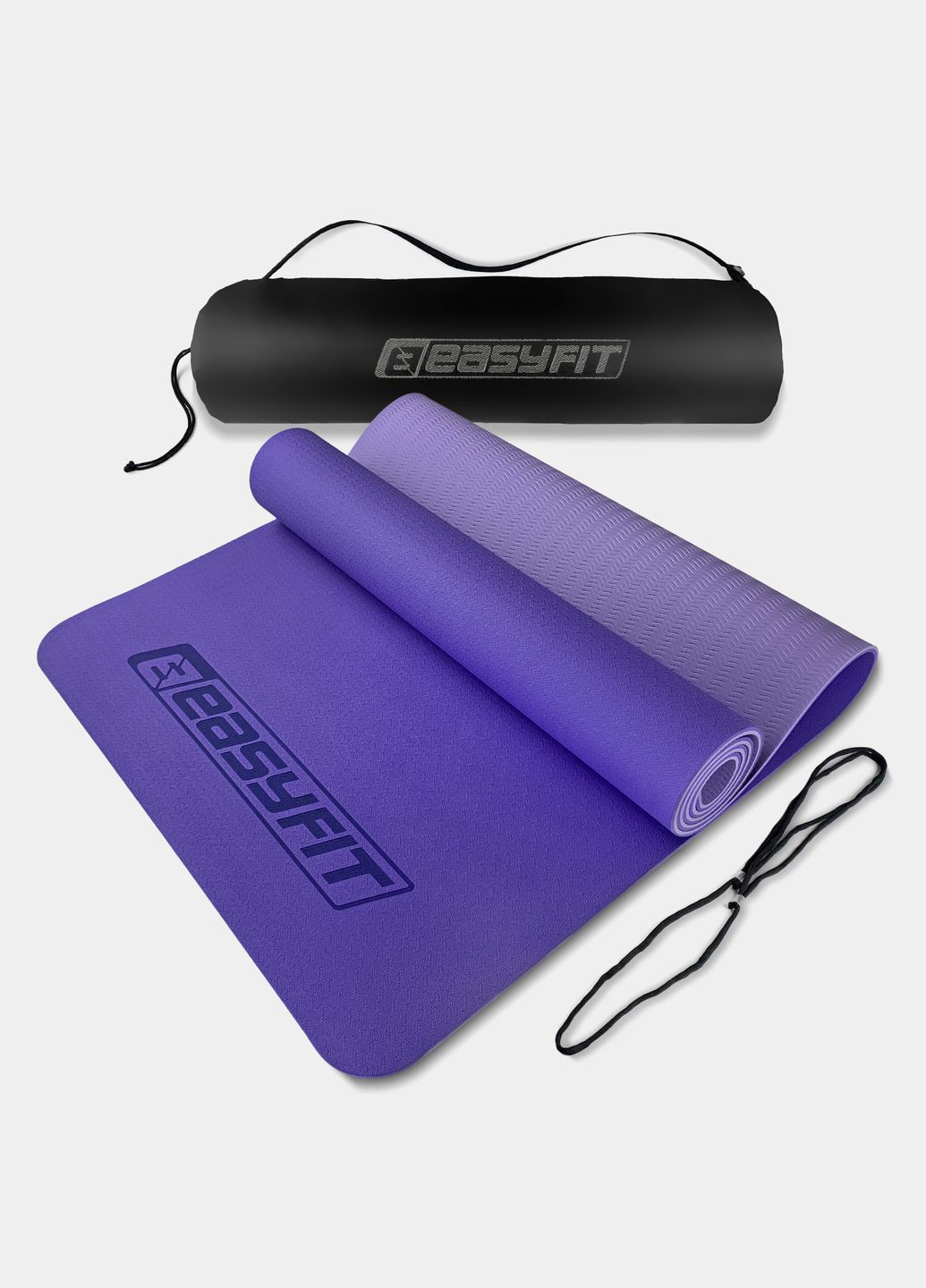 Килимок для йоги та фітнеса TPE+TC 6мм двошаровий + Чохол бузковий з св.бузковим EasyFit (345712753)