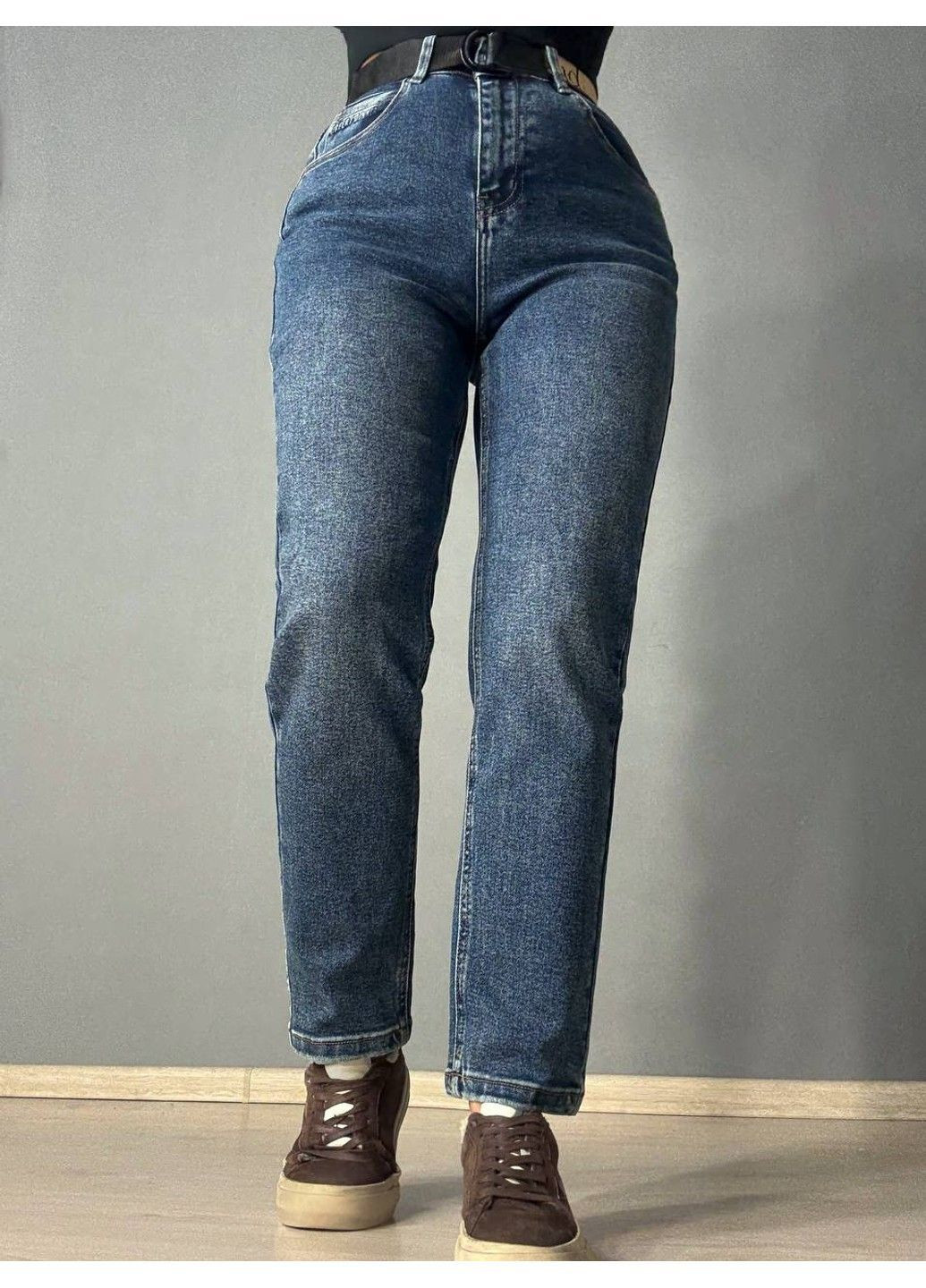 Джинсы женские 8192 Mom jeans с ремнем синие Dragon - (364631309)