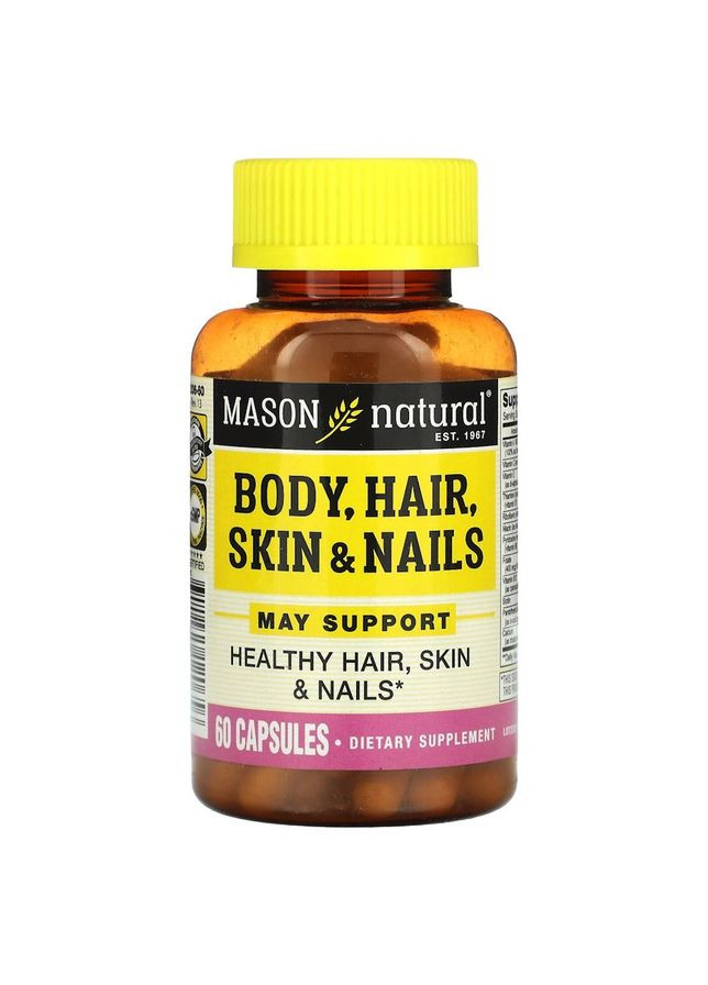 Витамины и минералы Body Hair Skin and Nails, 60 капсул Mason Natural (322292239)