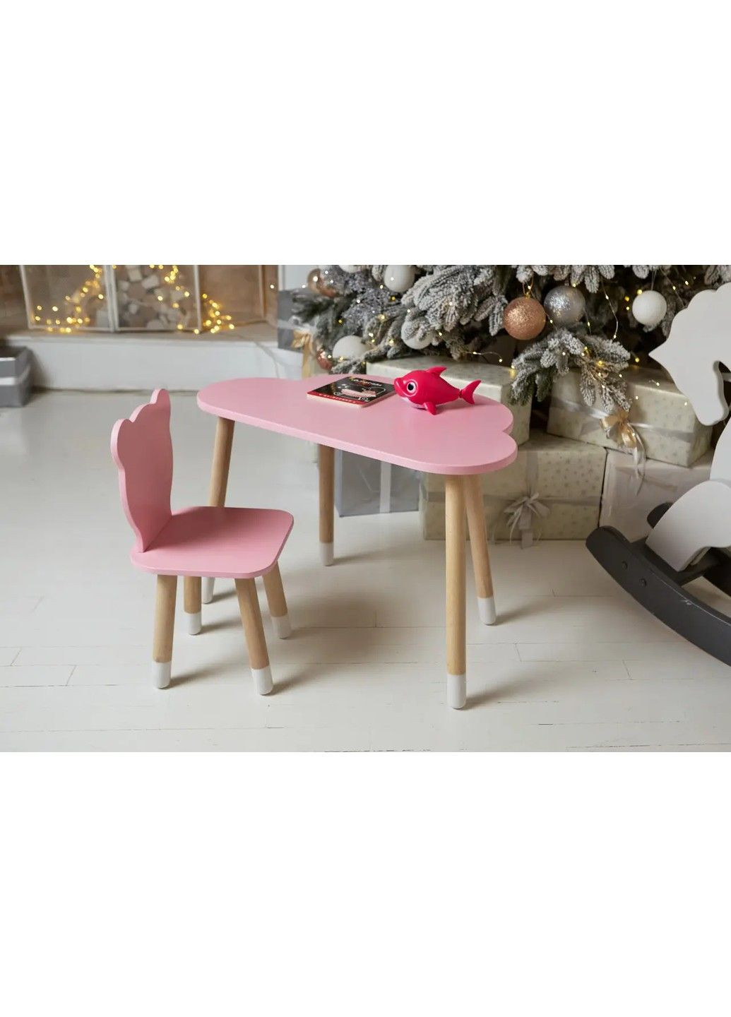 Дитячий столик Хмара (Рожевий) та стільчик Ведмедик (Рожевий) No Brand (331639805)